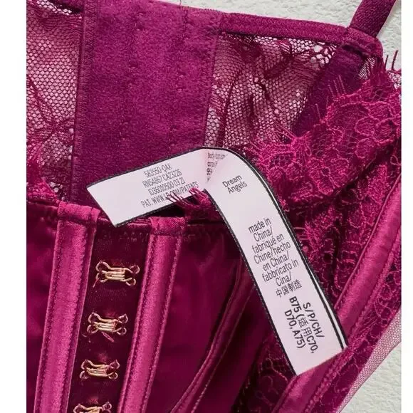 Victoria’s Secret Dream Angels Burgundy Lace Corset Bustier Gothic Romance Top - Picture 16 of 16